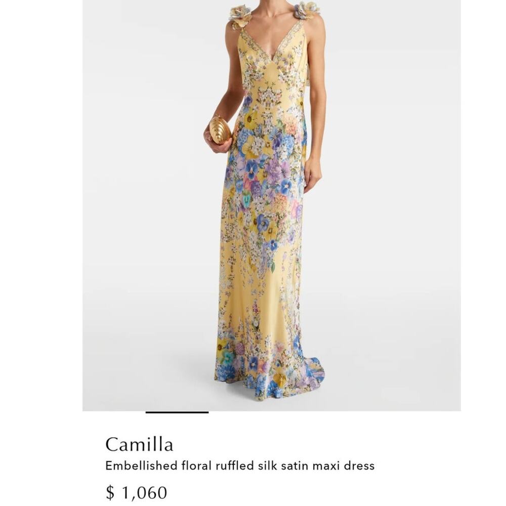 Camilla Embellished floral ruffled silk satin maxi dress NWT - Picture 6 of 9